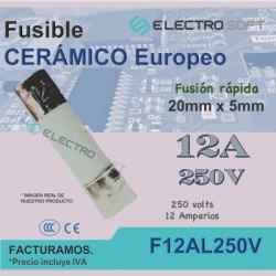 Fusible cerámico tipo europeo 12A 250V - fusión rápida | F12AL250V